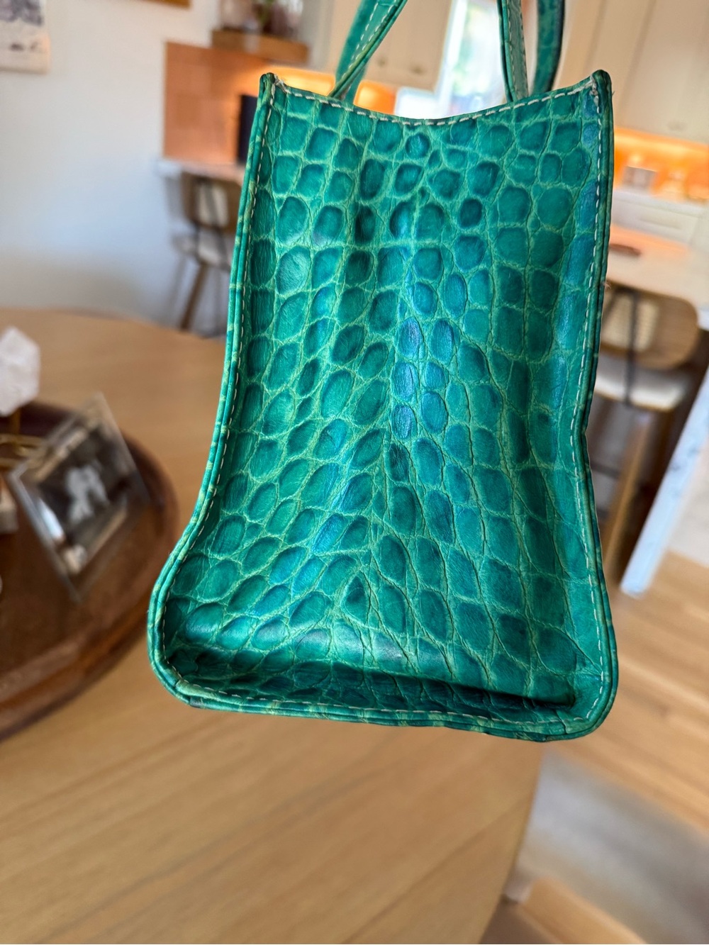 Y2K Dooney & Bourke Teal Croc-Embossed Shoulder Bag - Picture 9 of 13